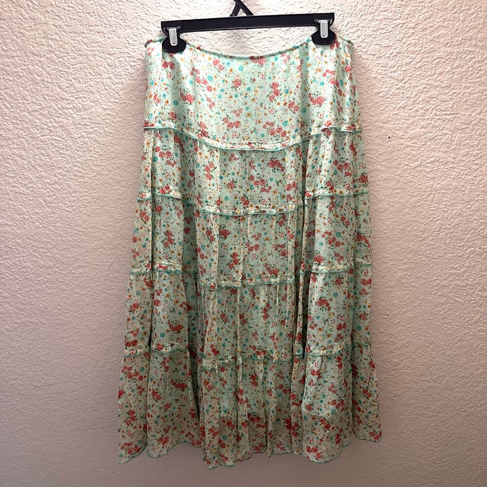 Rare Sundance 100% Silk Tiered Floral Skirt Prairie Boho Romantic Cottagecore 6 - Picture 4 of 7